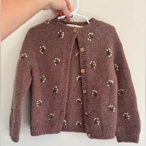 Cozy Brown Kids Cardigan with Floral Accents